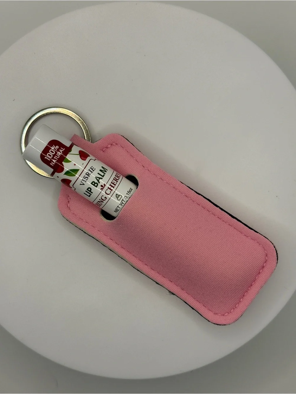 Pink Lip Balm Keychain Holder + Visrie Cherry Lip Balm - Picture 2 of 2